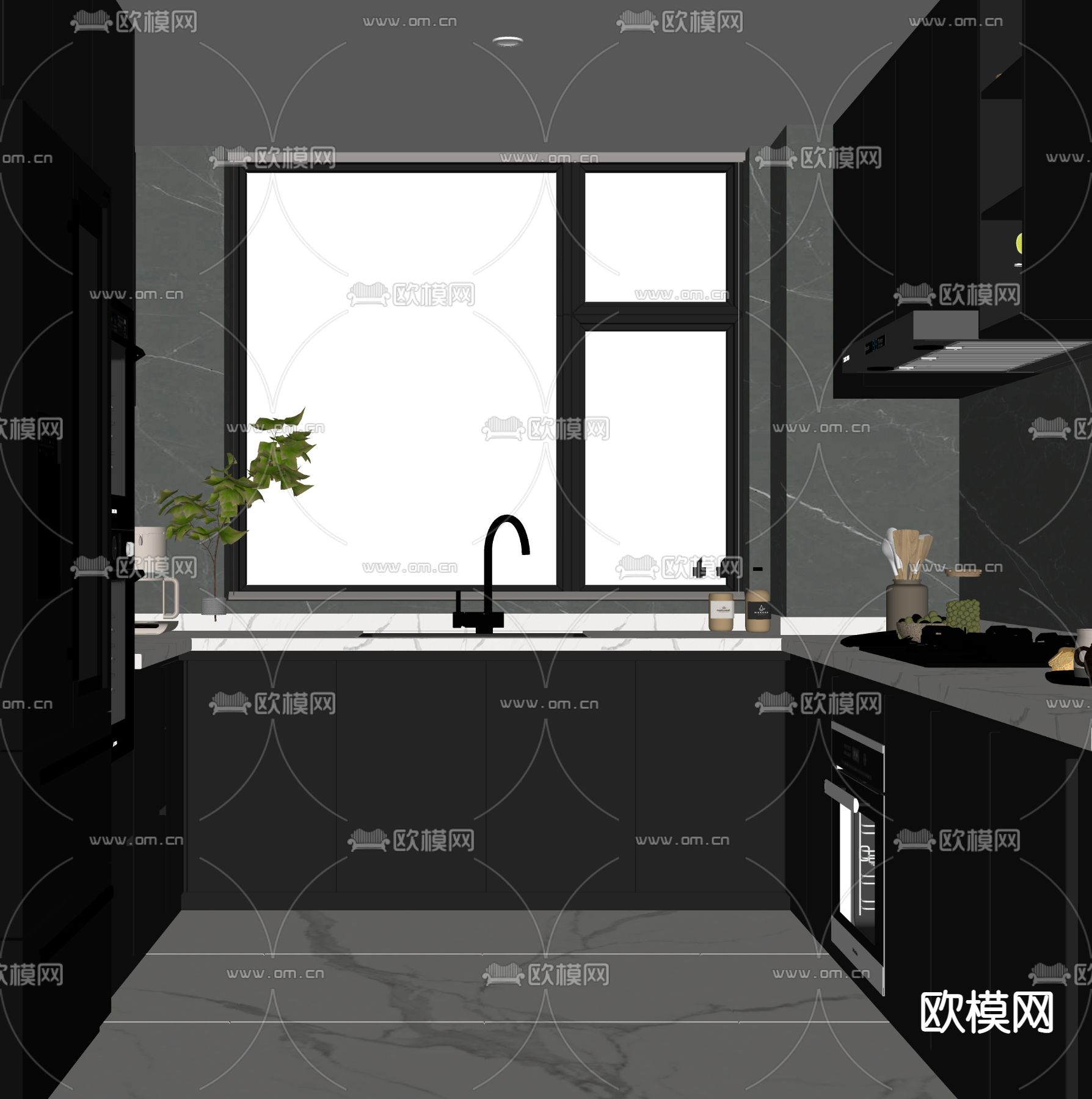 暗黑风厨房su模型下载（渲染图2）