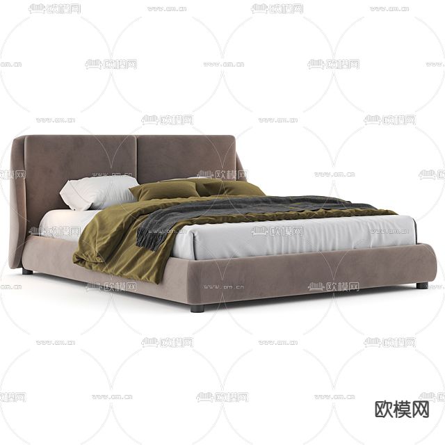 现代轻奢创意布艺双人床免费3d模型下载