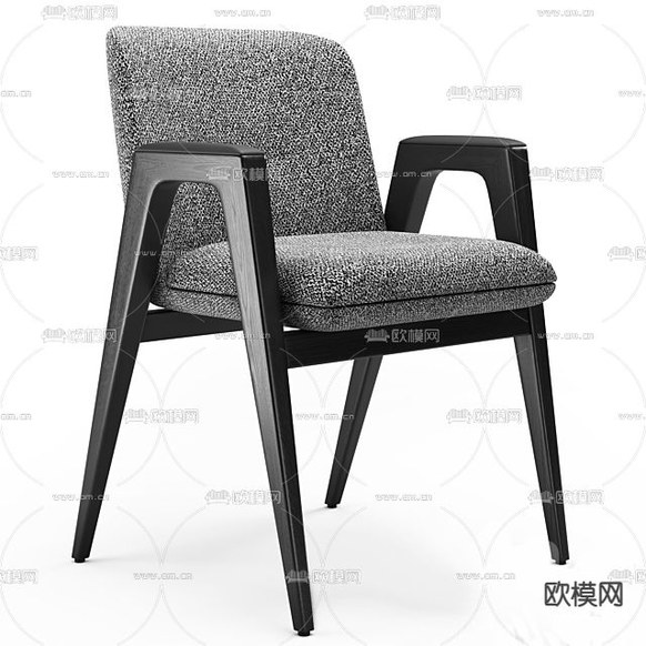 新中式简约实木布艺休闲椅免费3d模型下载