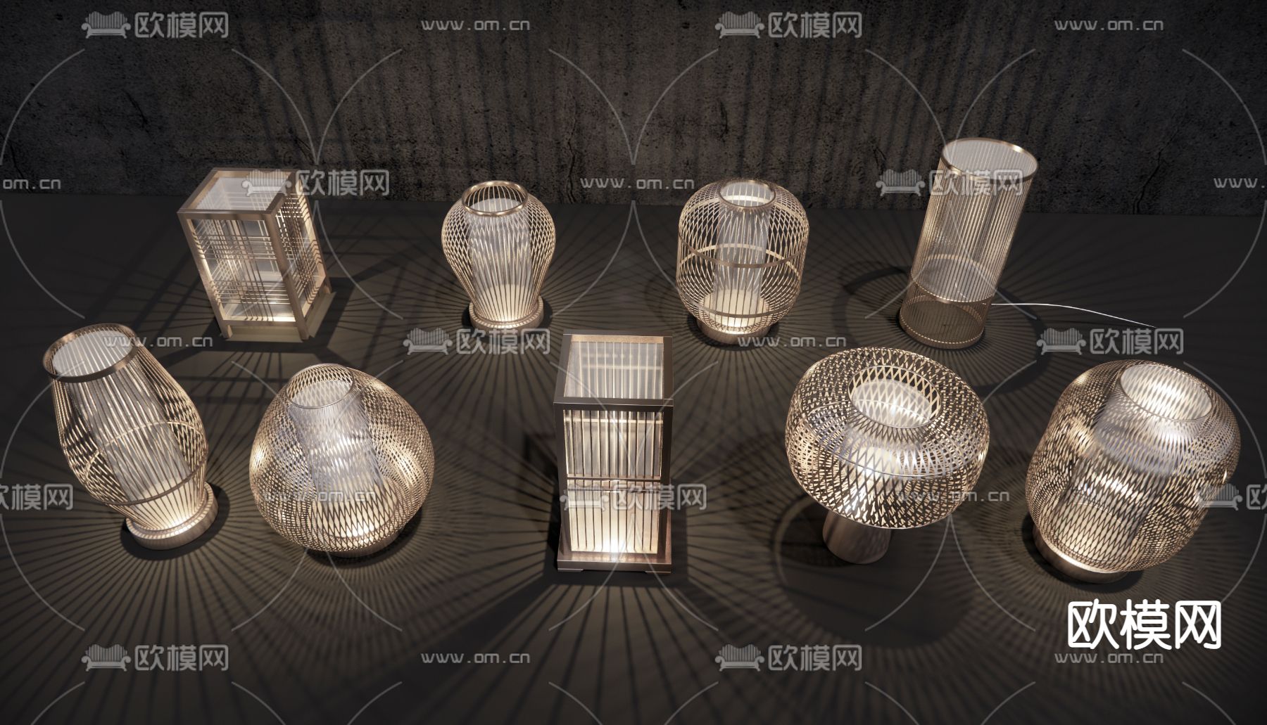 新中式竹笼烛台灯3d模型下载