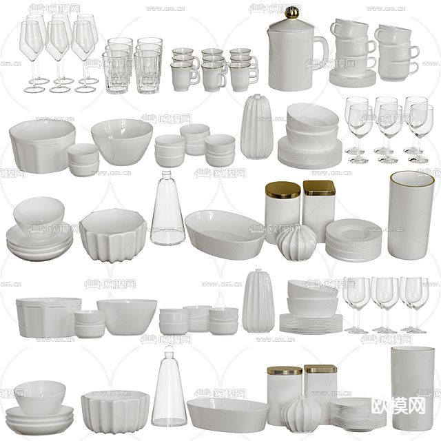 现代简约陶瓷餐具免费3d模型下载