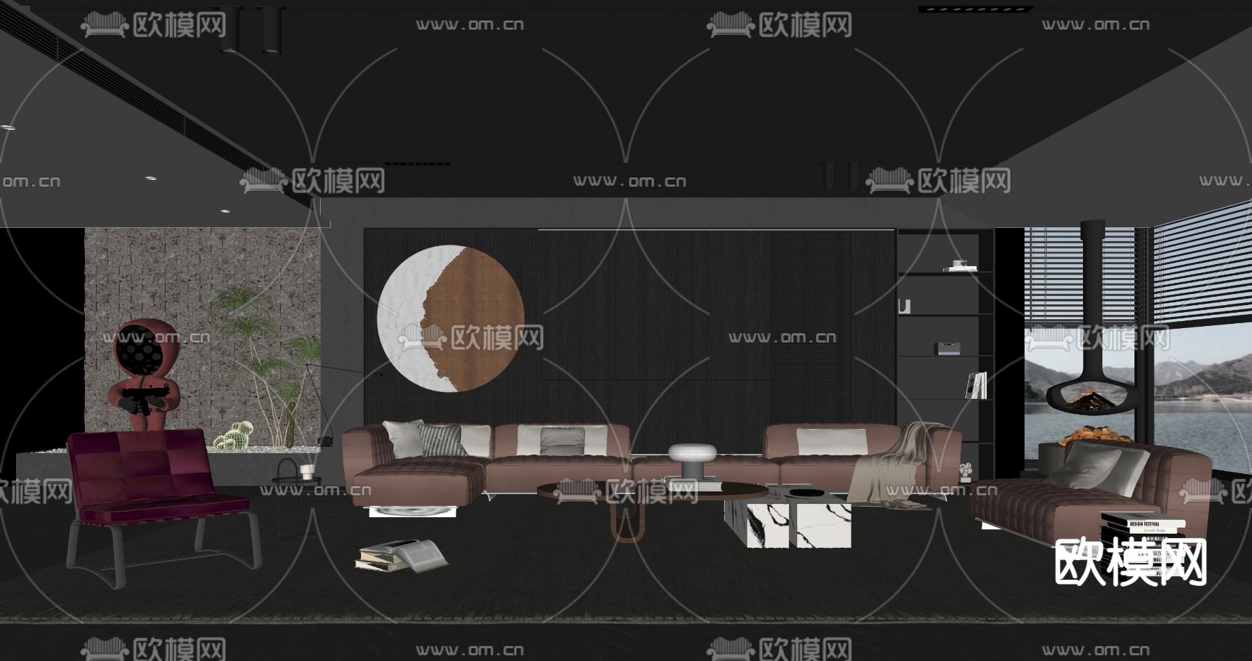 Minotti 米洛提 暗黑风客厅su模型
