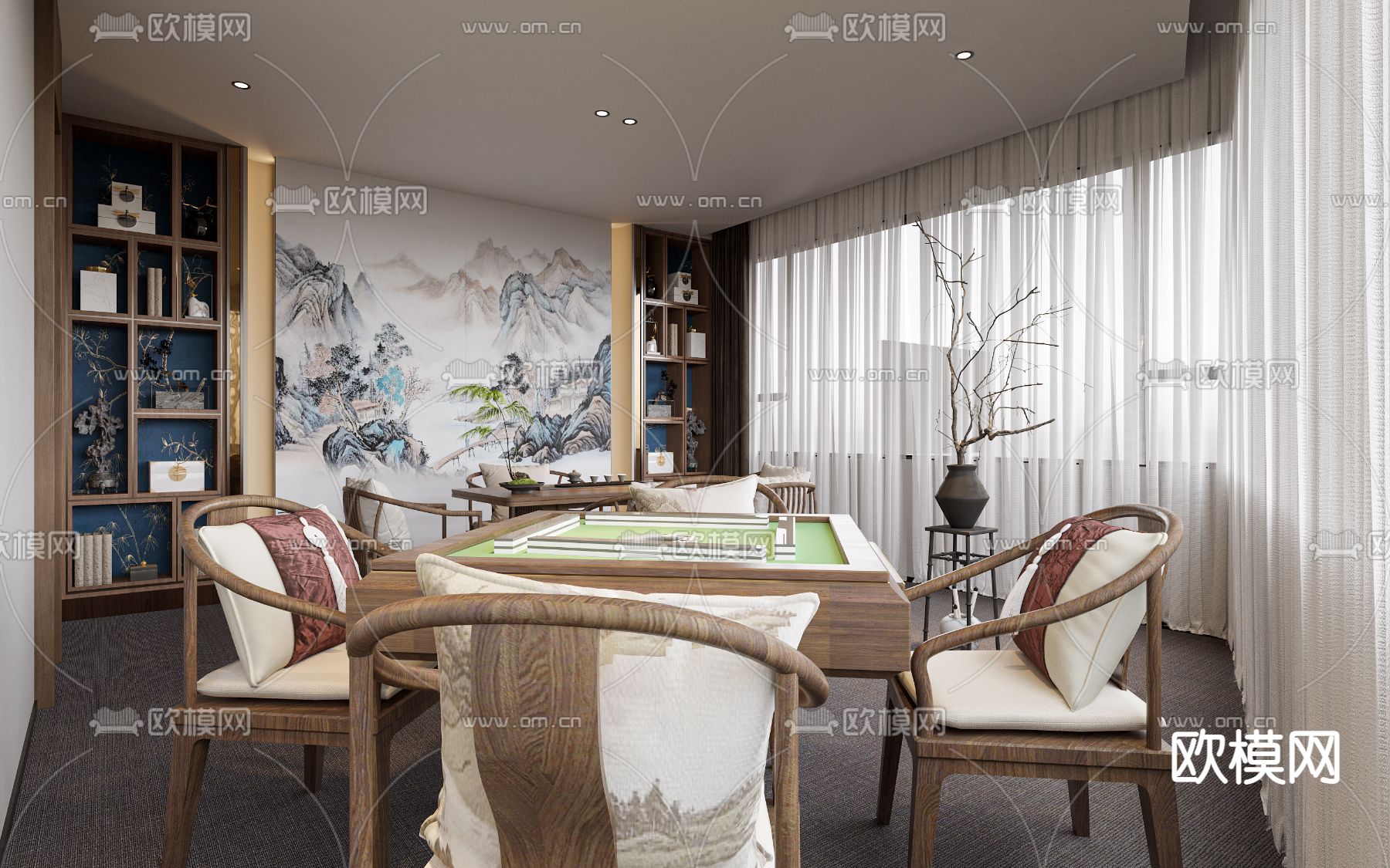 新中式棋牌室免费3d模型下载（渲染图3）