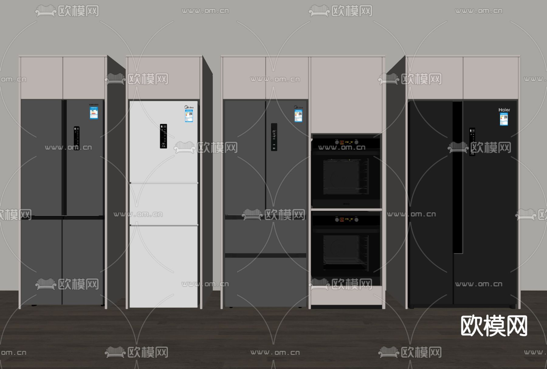 嵌入式冰箱 双开门冰箱su模型下载（渲染图2）