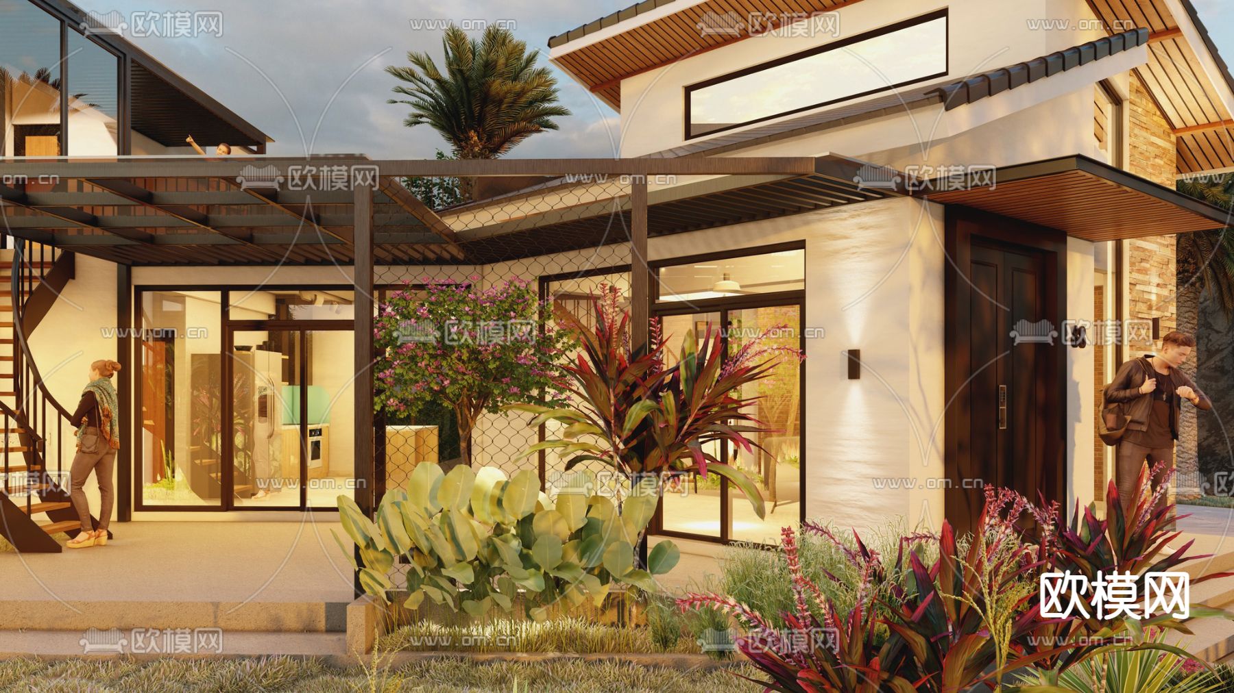 新中式独栋别墅su模型下载（渲染图4）