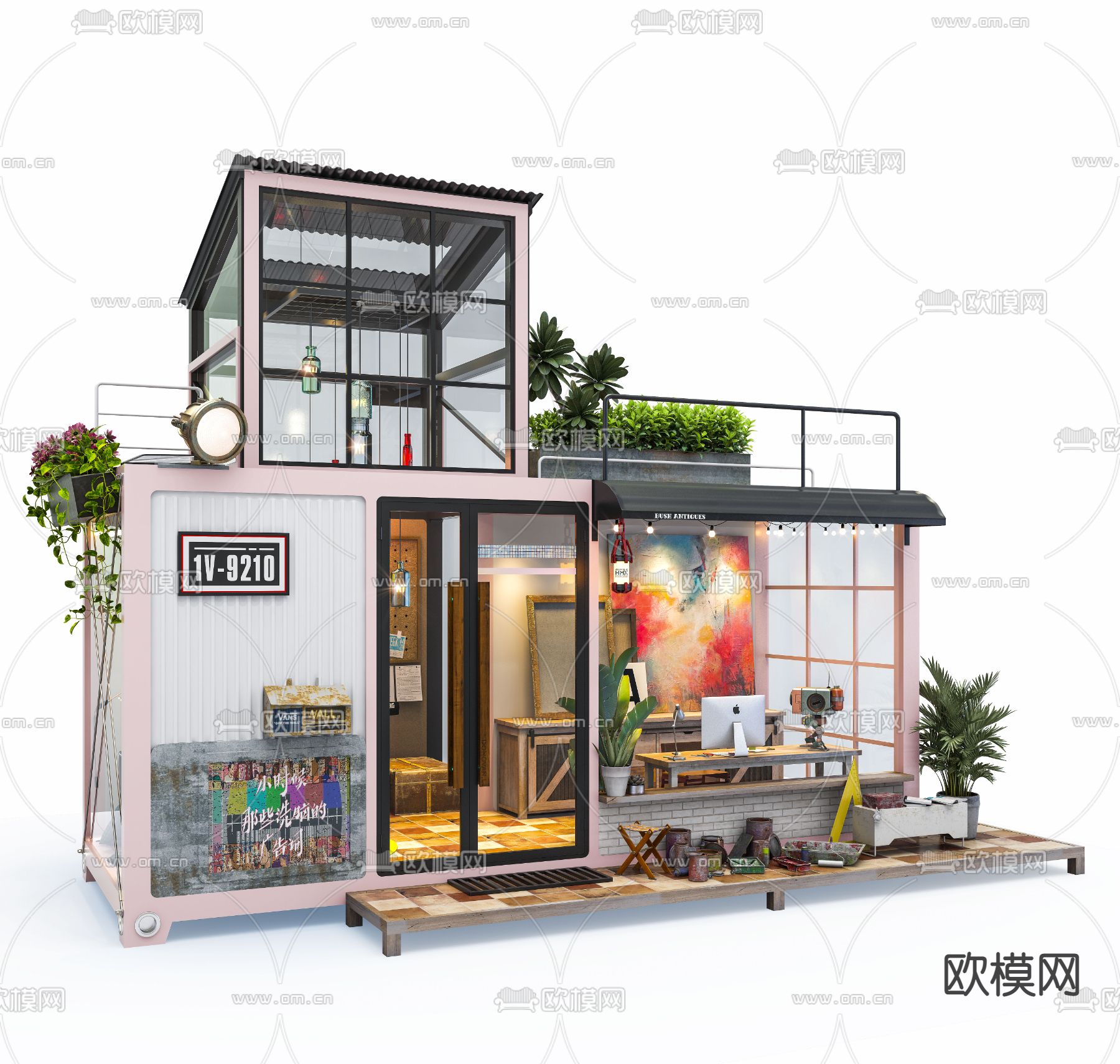 集装箱街景店3d模型下载（渲染图1）