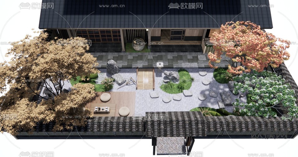 日式阳台花园 庭院景观3d模型下载(渲染图2)