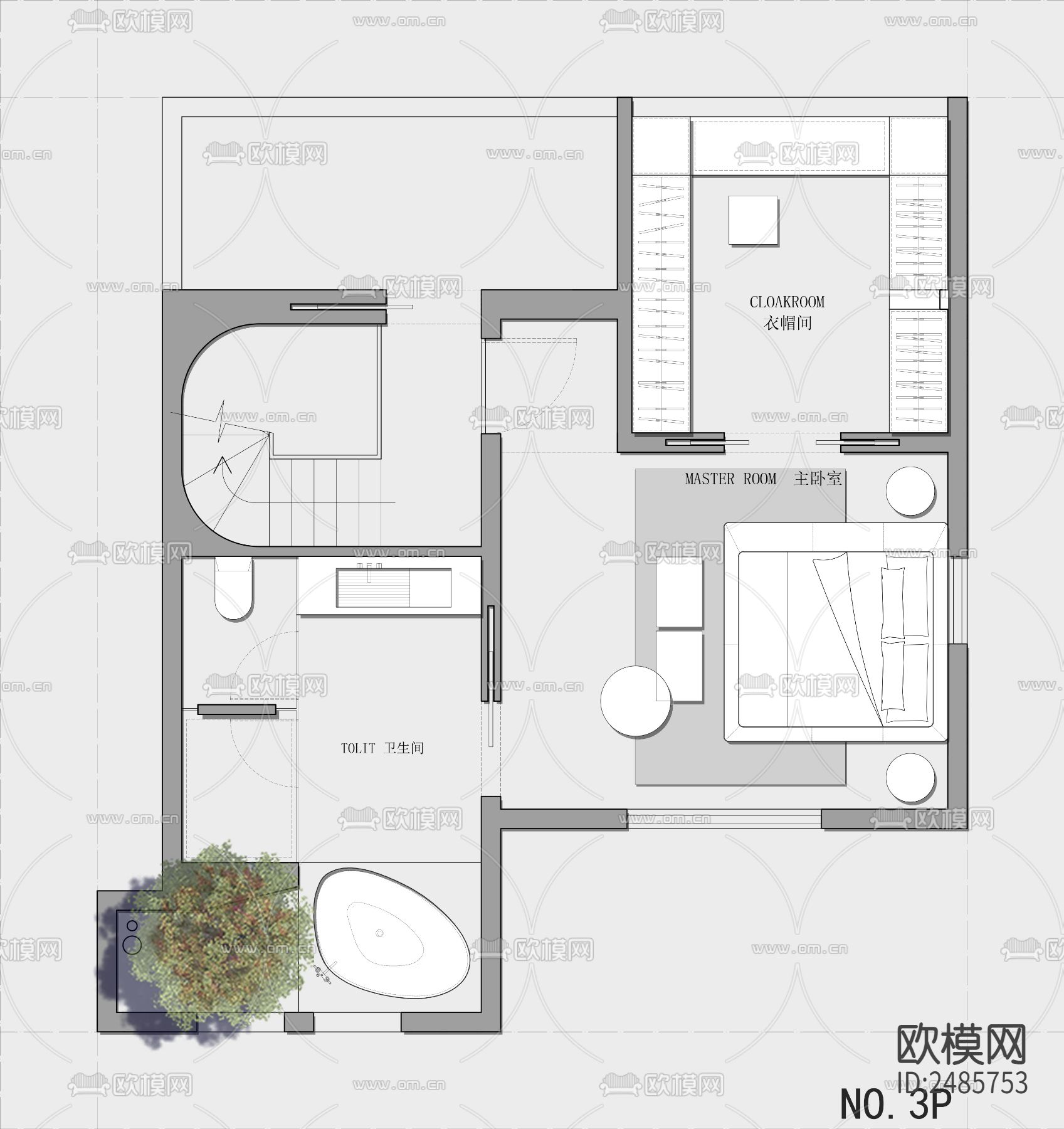 三层别墅CAD施工图下载（渲染图3）