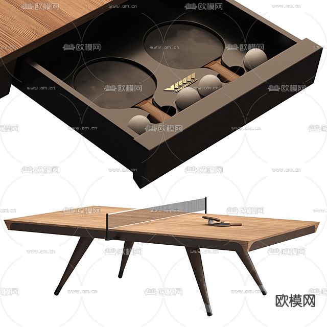 现代创意实木乒乓球台免费3d模型下载