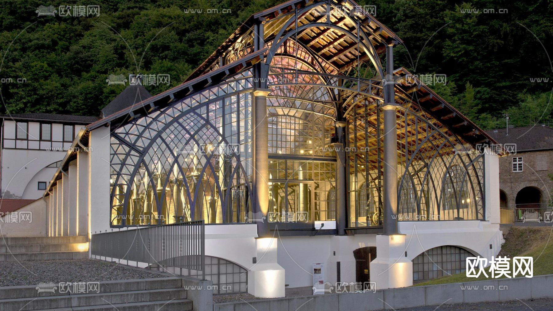 法式图书馆 博物馆外观su模型下载（渲染图2）