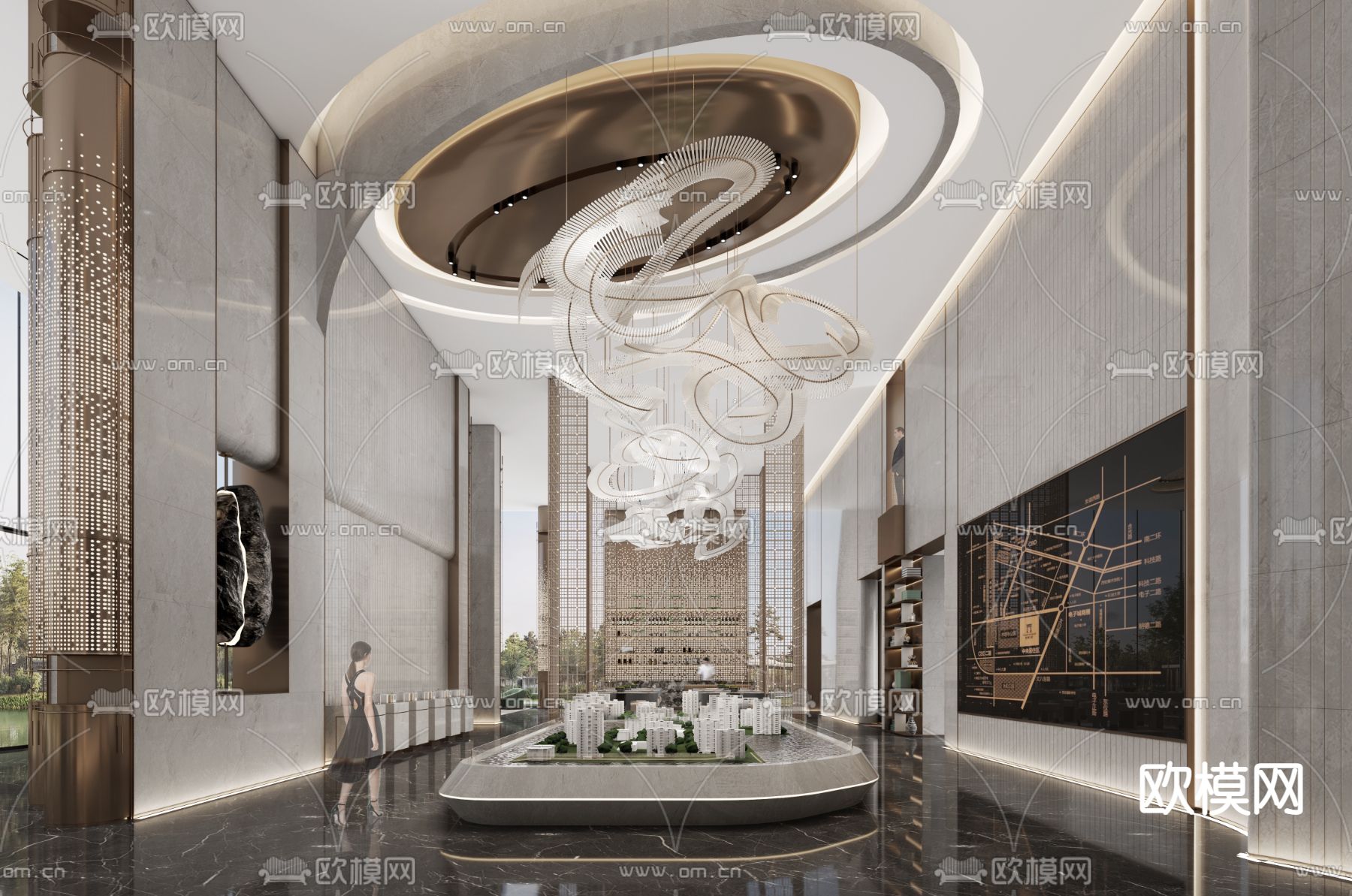 轻奢售楼处 沙盘区3d模型下载_ID12313226_3dmax免费模型-欧模网