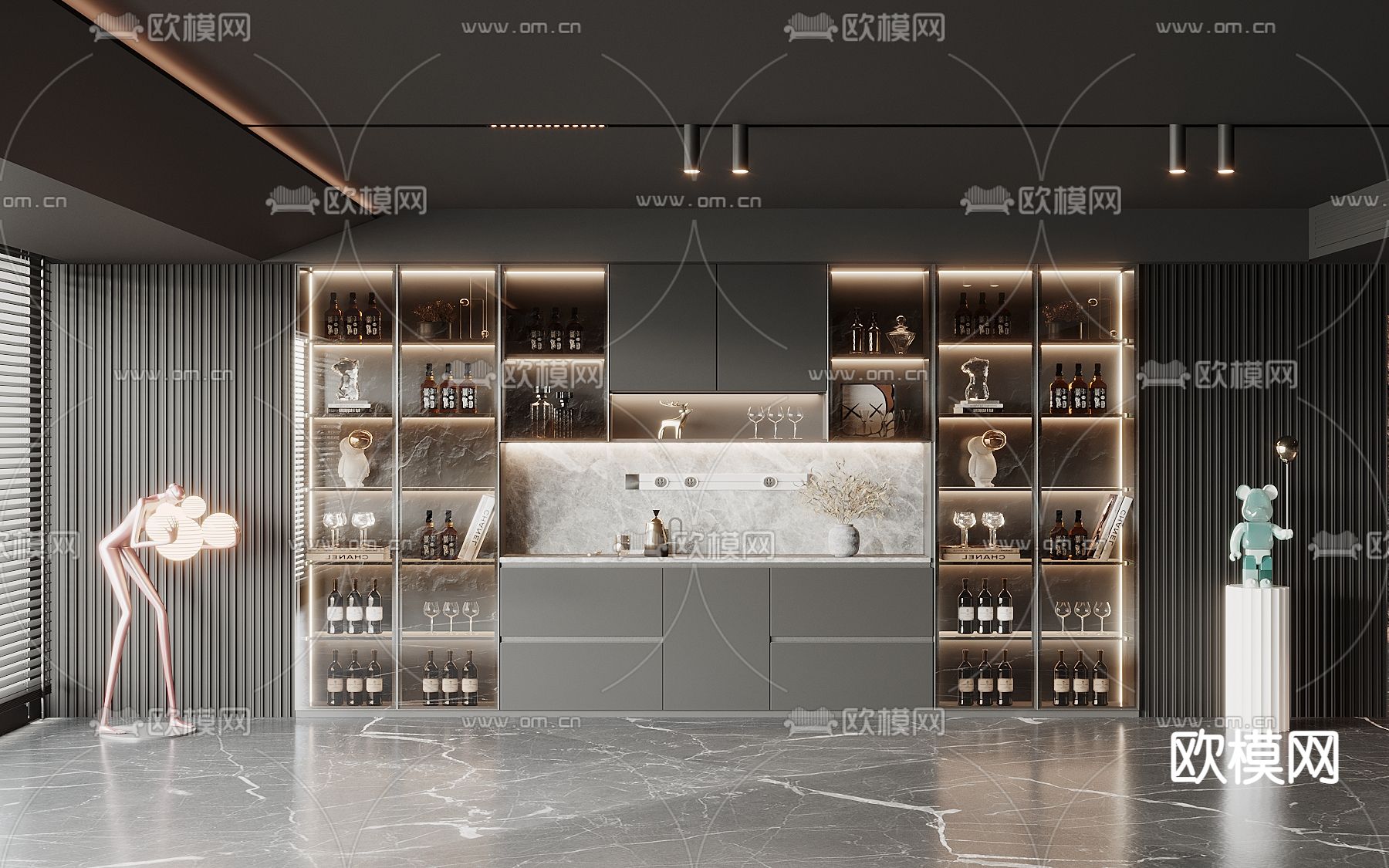 暗黑风酒柜3d模型下载