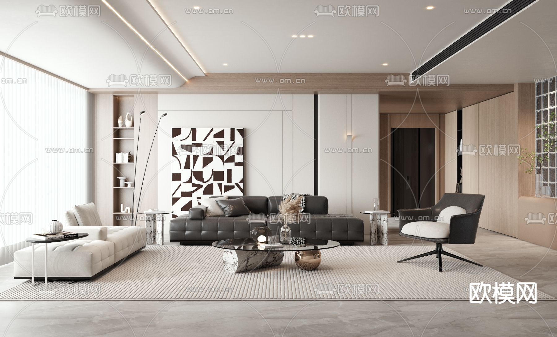 现代客厅3d模型下载（渲染图1）