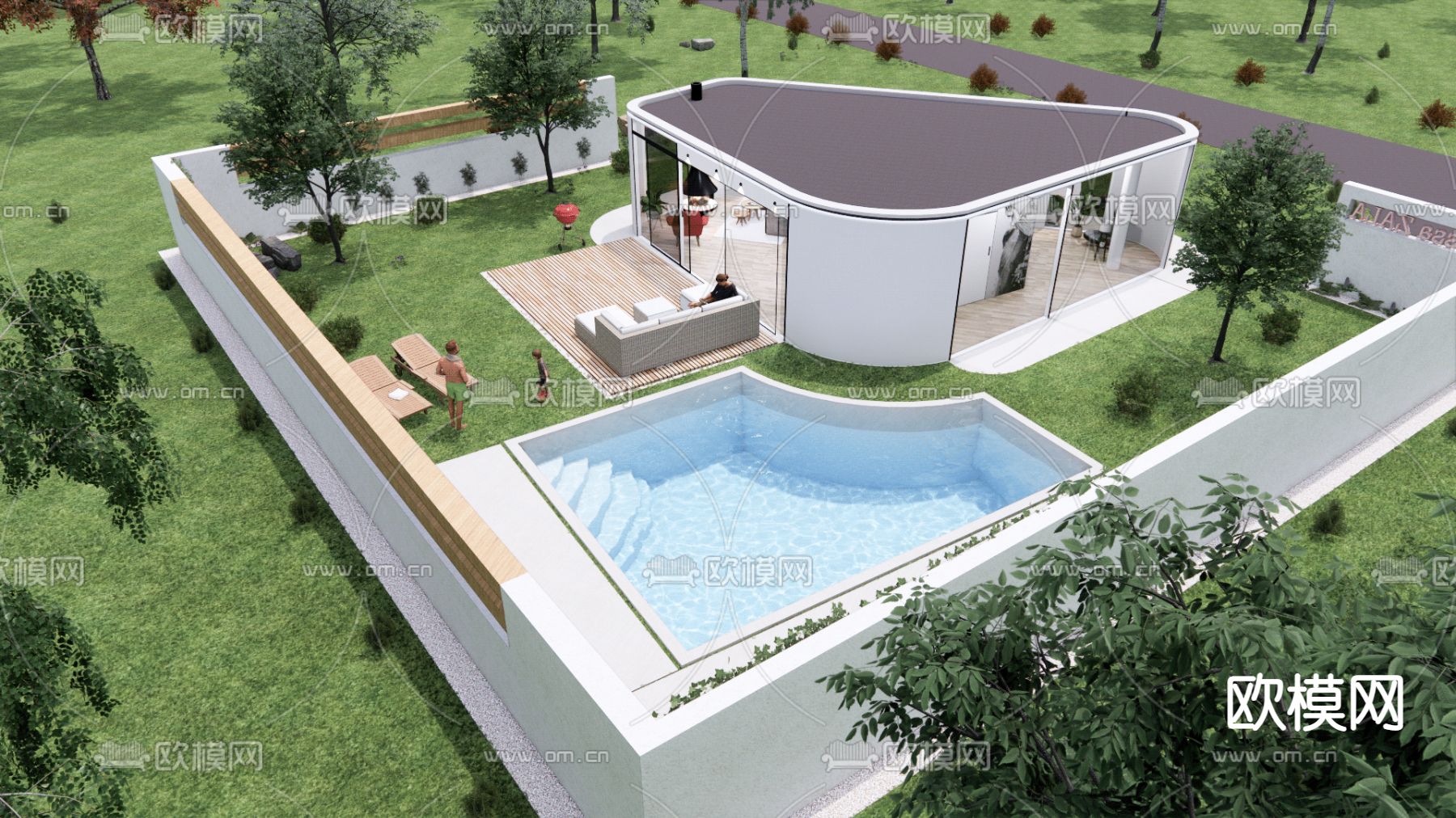 现代别墅外观su模型下载（渲染图3）