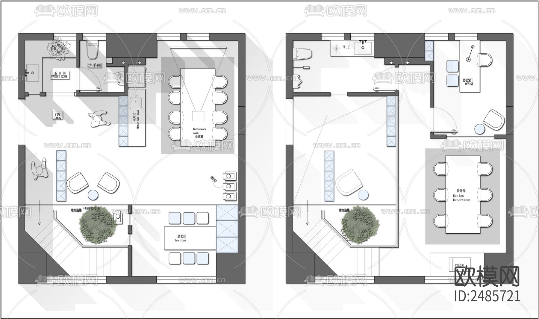 复式办公室工作室CAD施工图-免费3dmax模型库-欧模网