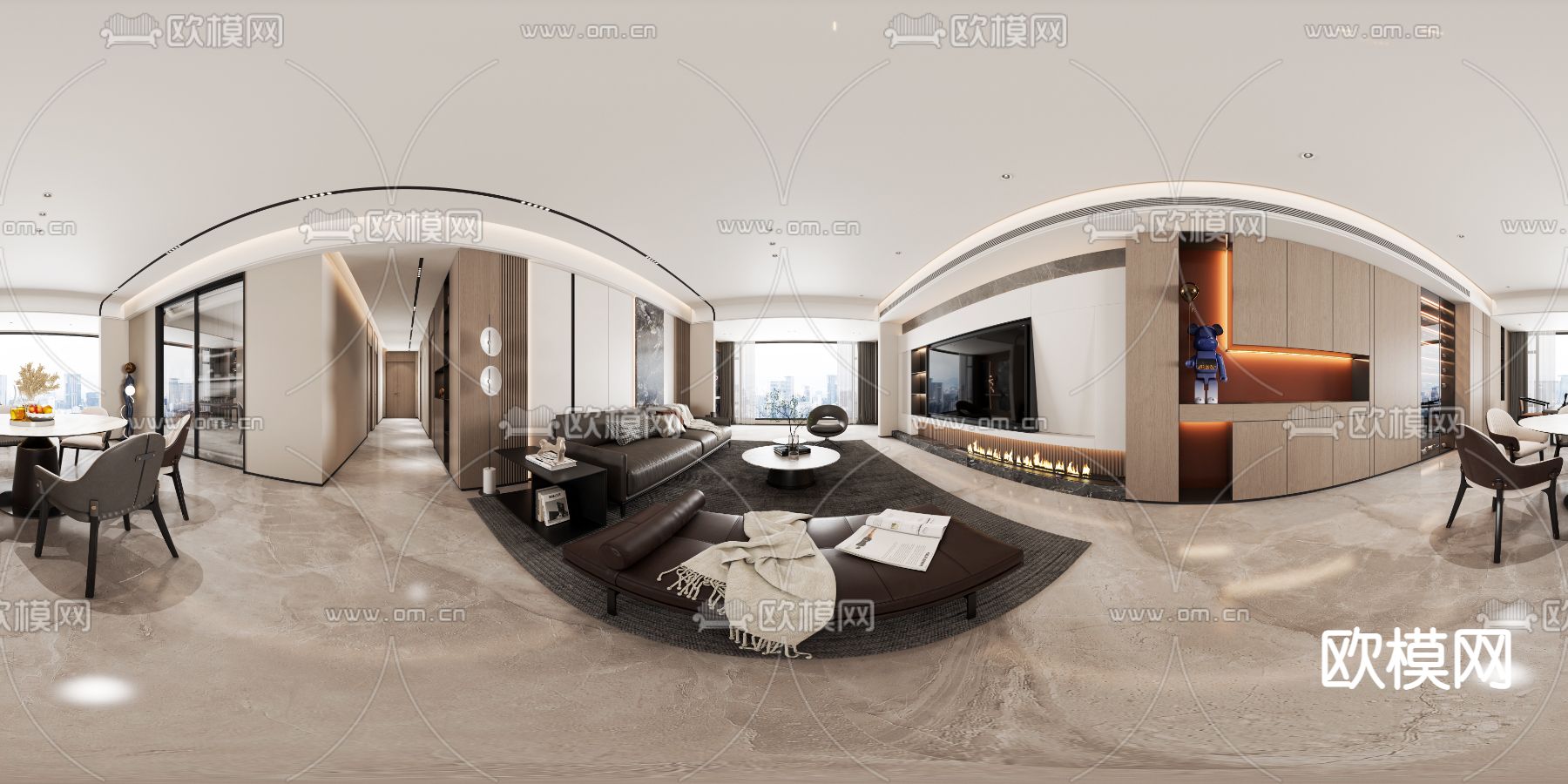 现代客厅 餐厅vr全景3d模型下载_ID12311186_3dmax免费模型-欧模网