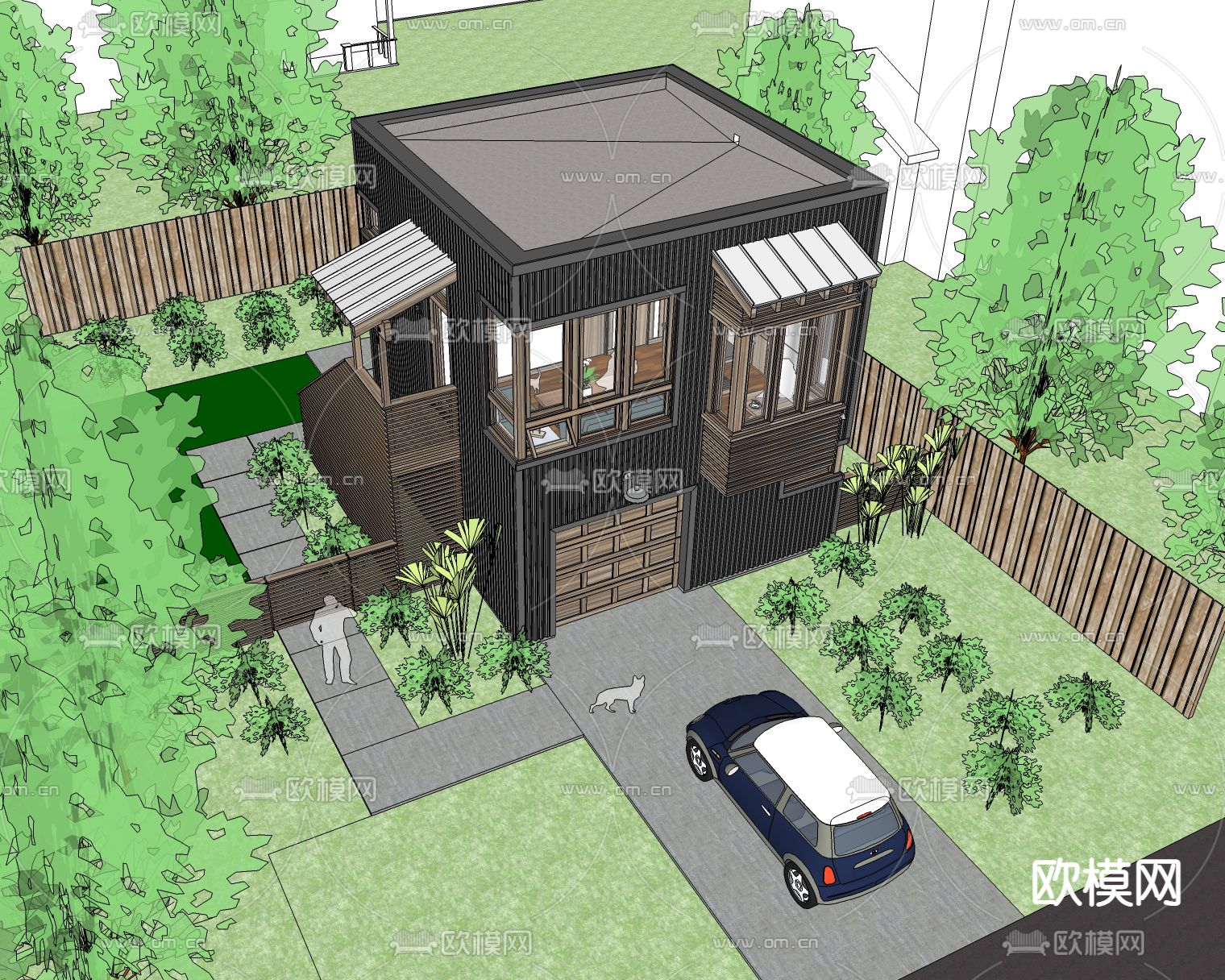 简美别墅外观su模型下载（渲染图3）