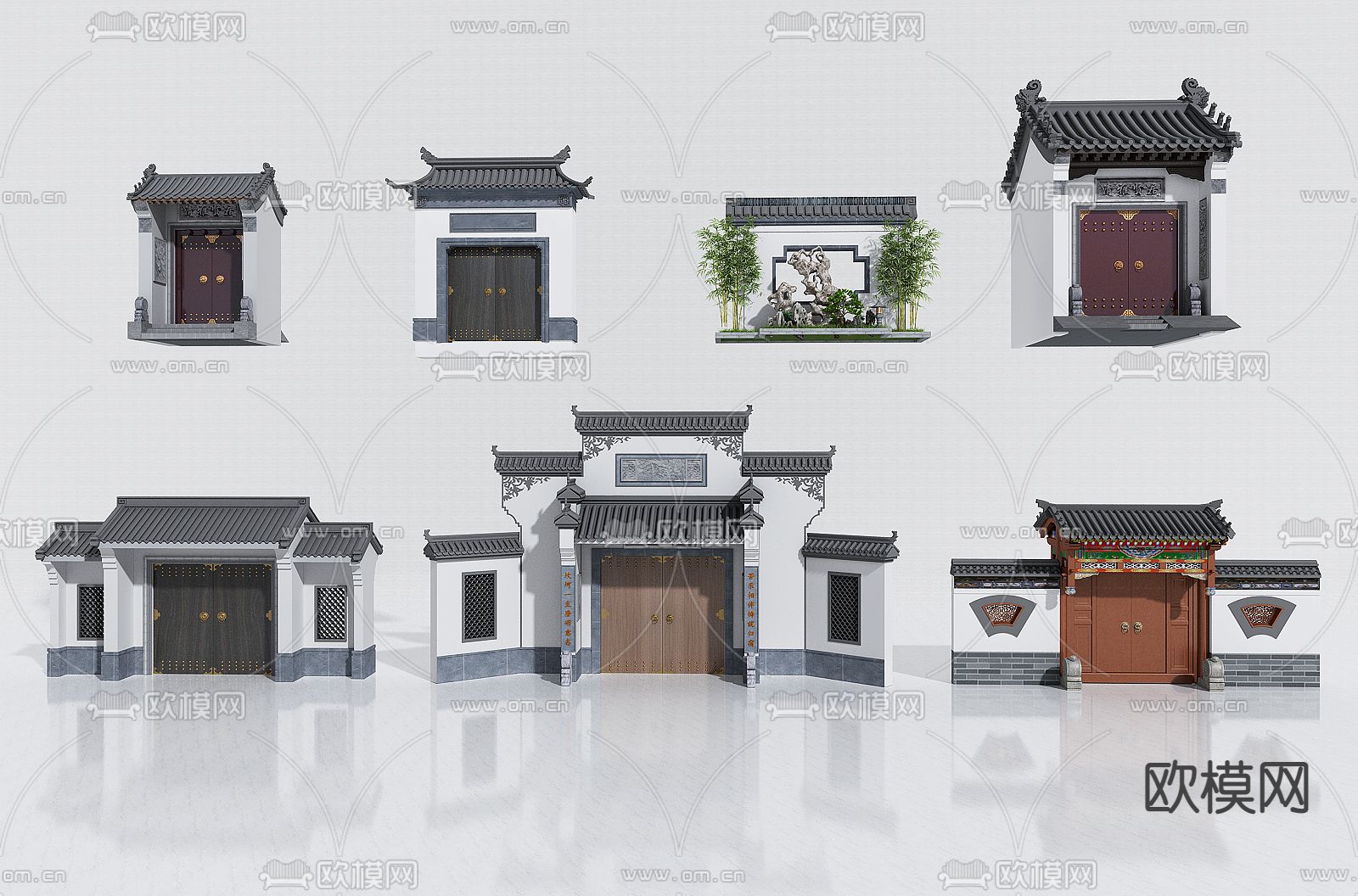 中式徽派大门 古建民俗3D模型下载