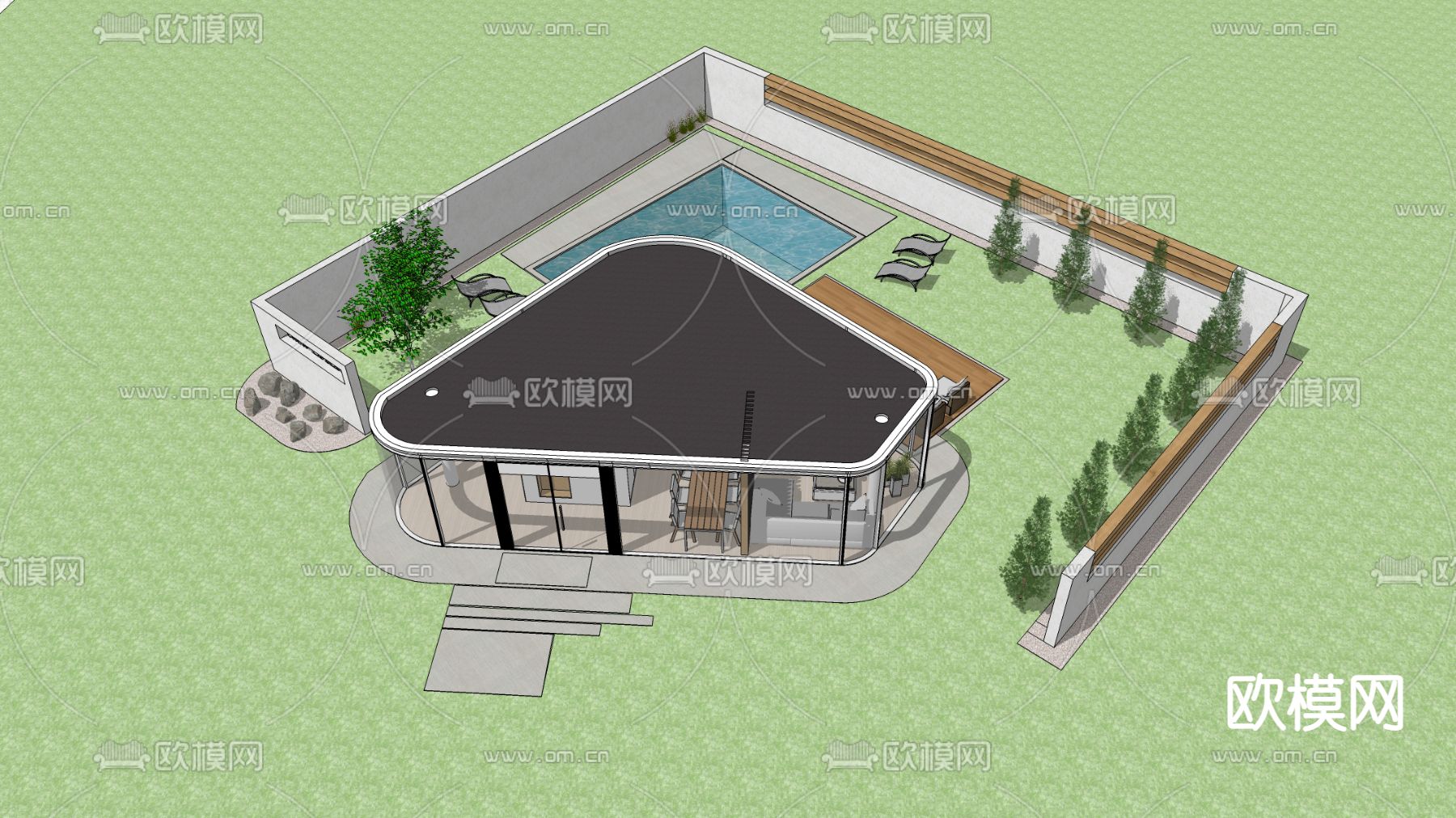 现代别墅外观su模型下载（渲染图4）