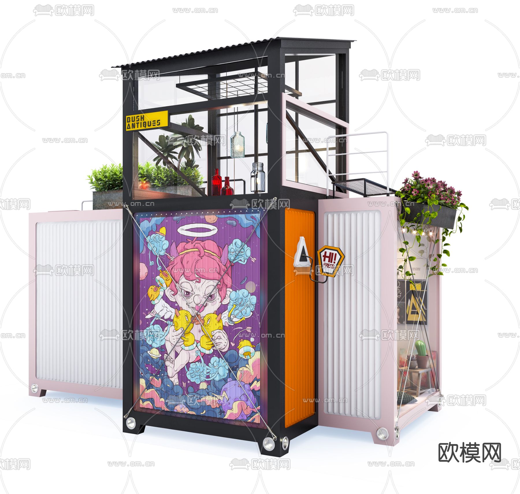 集装箱街景店3d模型下载（渲染图3）