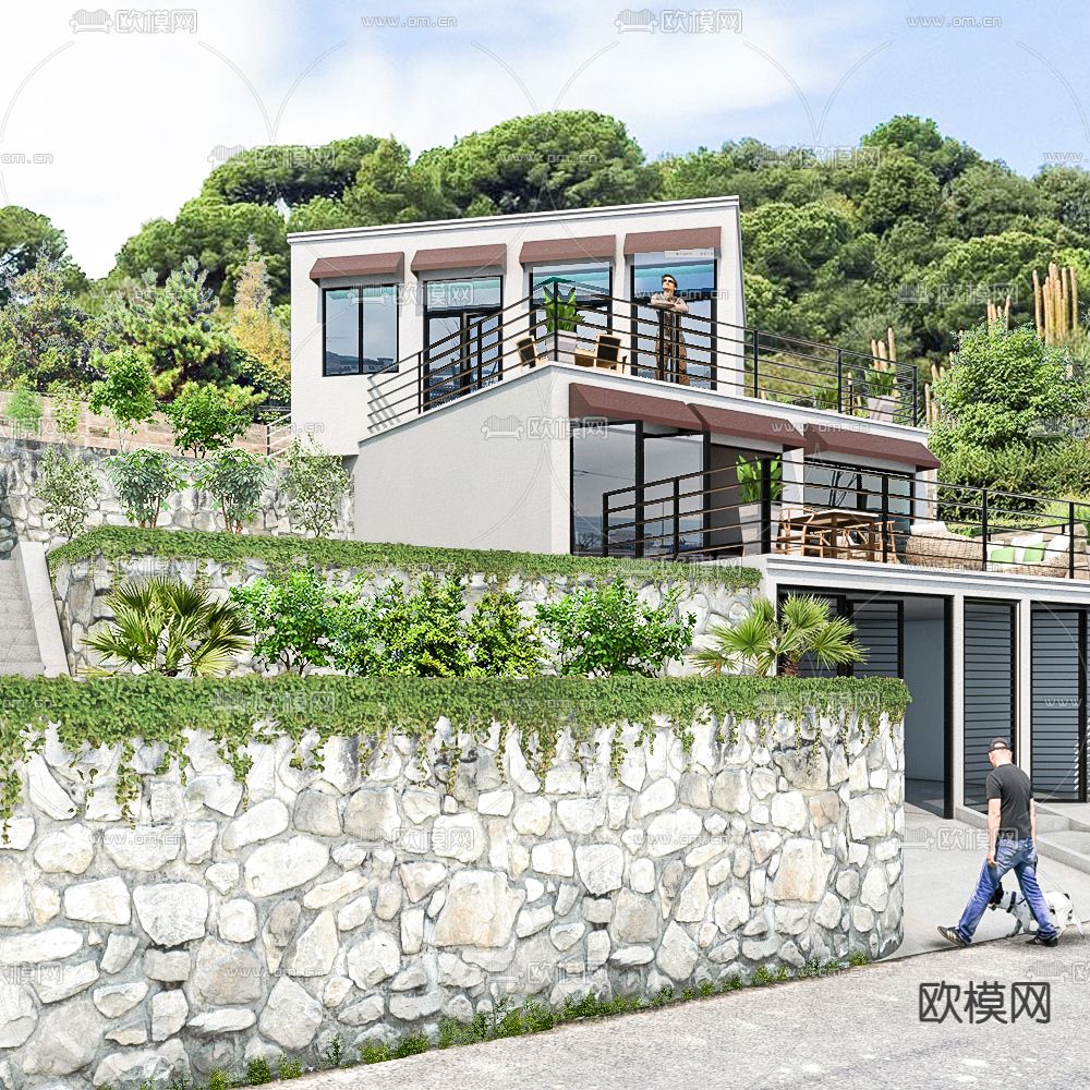 现代山地独栋别墅su模型下载（渲染图1）