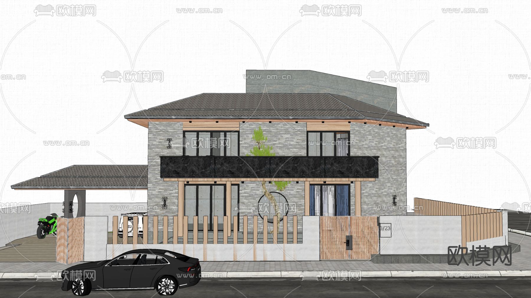现代独栋别墅su模型下载（渲染图4）