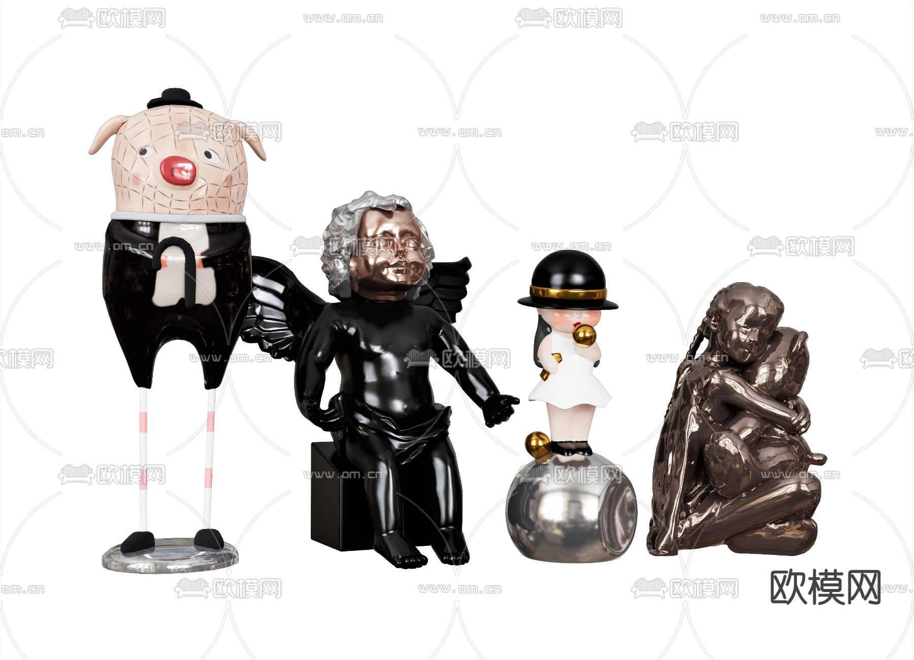 北欧抽象人物雕塑摆件su模型下载（渲染图1）