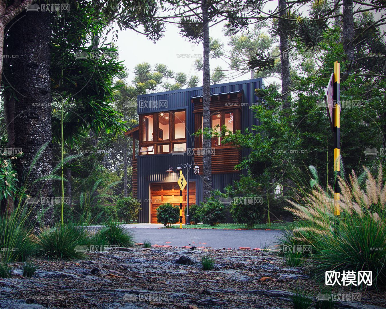 简美别墅外观su模型下载（渲染图1）