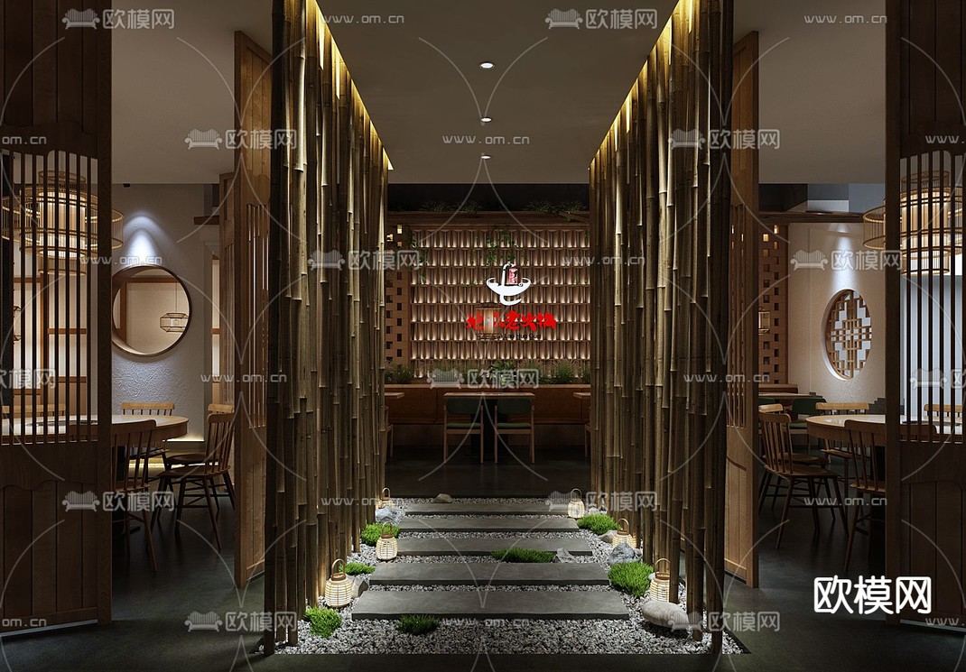 新中式火锅店3D模型下载_ID12313777_3dmax免费模型-欧模网