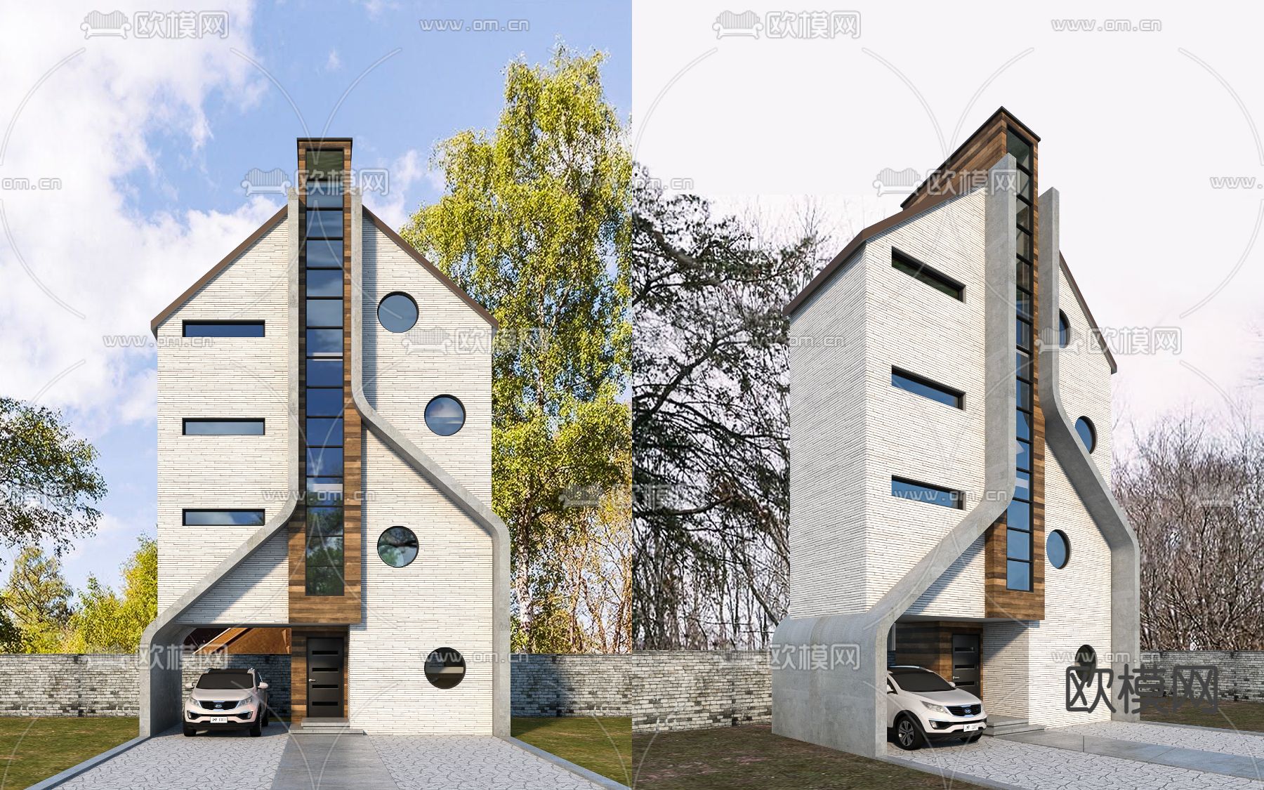 现代别墅外观su模型下载（渲染图1）