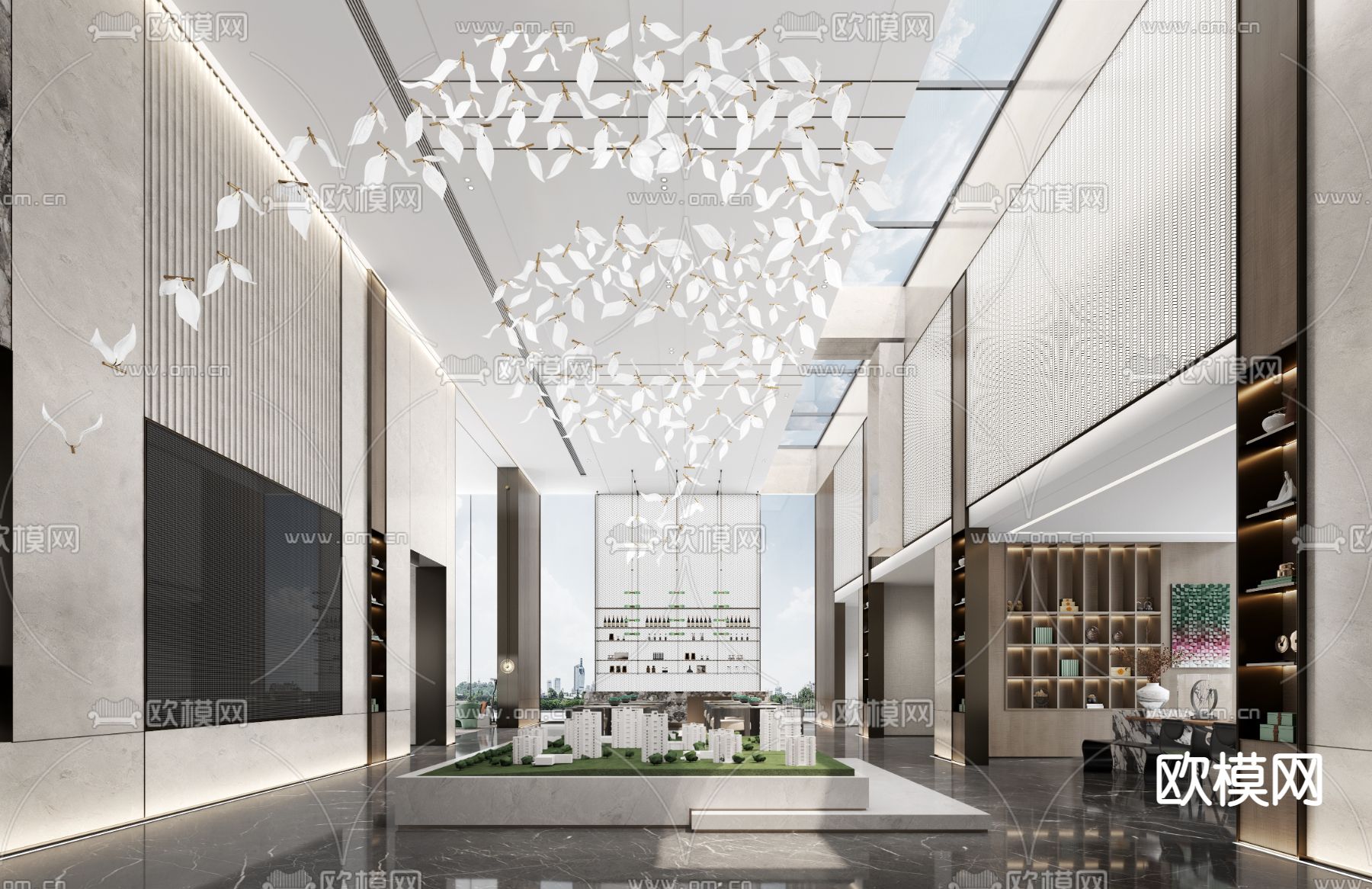 轻奢售楼处沙盘区3d模型下载（渲染图1）
