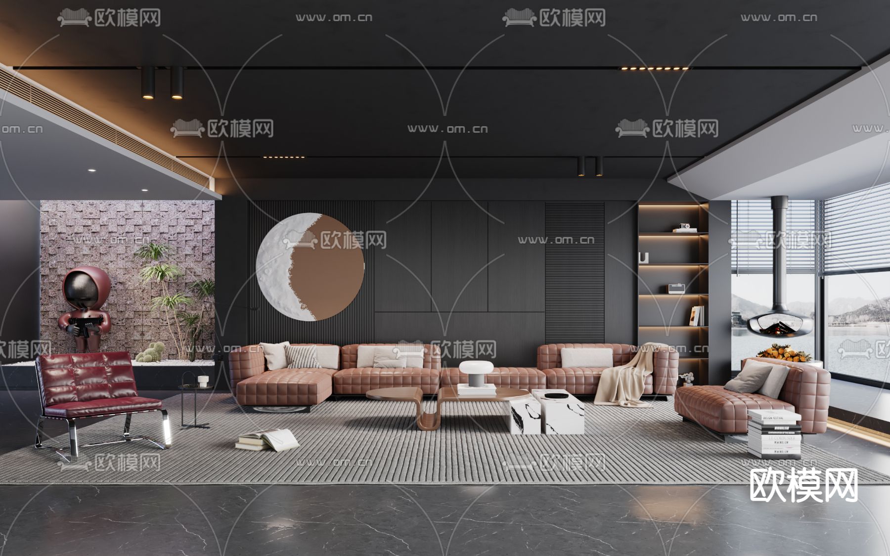 Minotti 米洛提 暗黑风客厅su模型