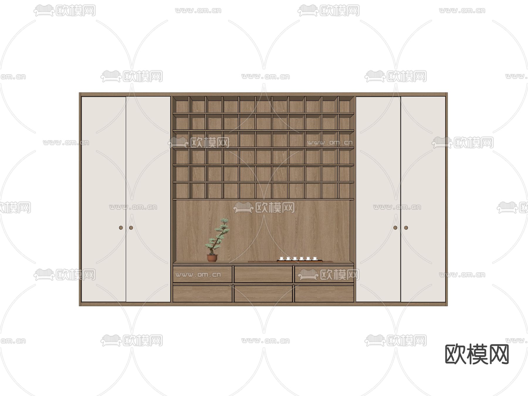 日式装饰柜 储物柜su模型下载（渲染图2）