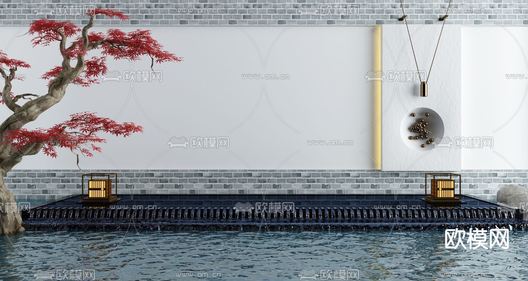 新中式跌水景观 园艺小品3d模型下载