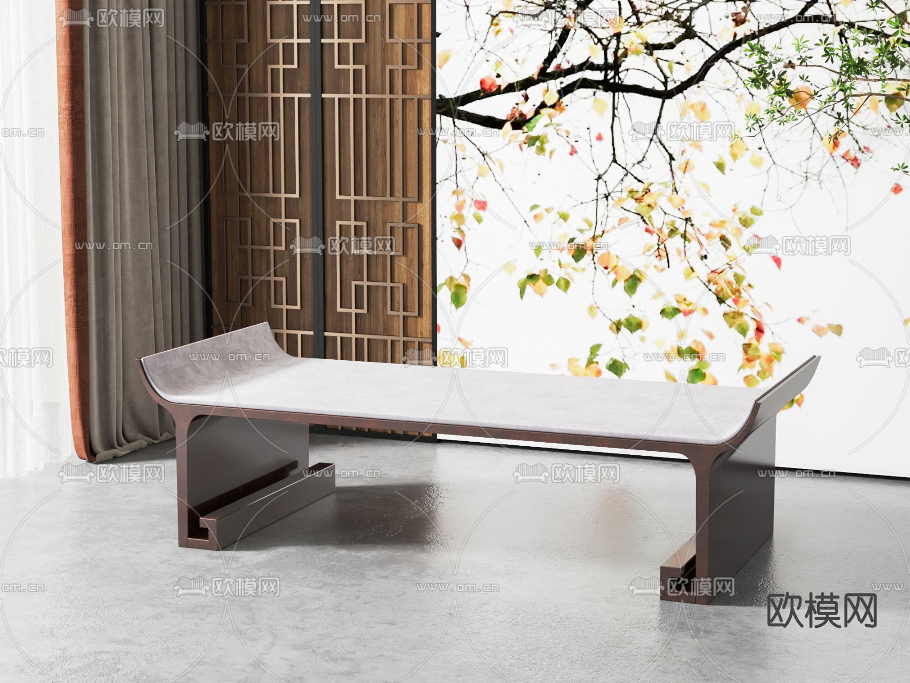 新中式脚踏 沙发凳3d模型下载