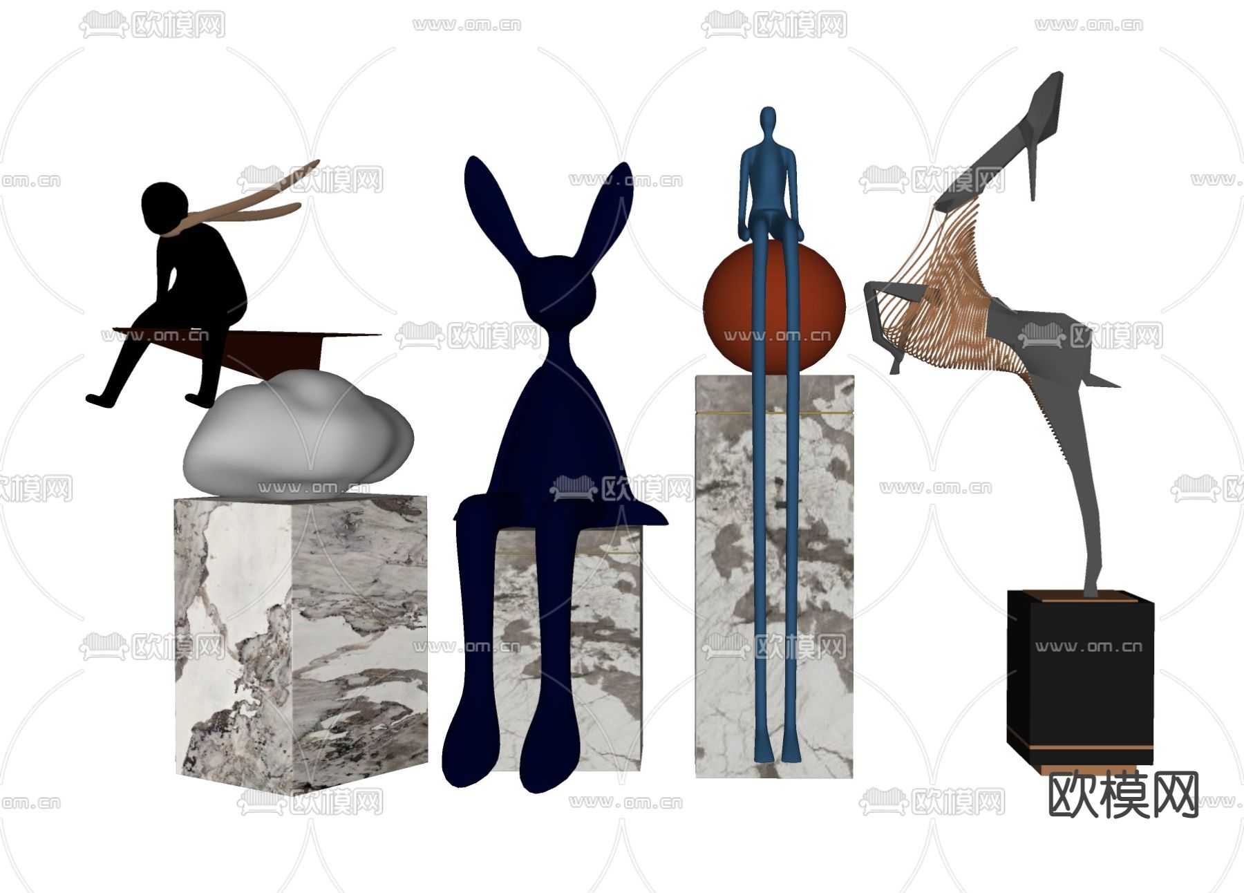 北欧抽象人物 雕塑摆件su模型下载（渲染图2）