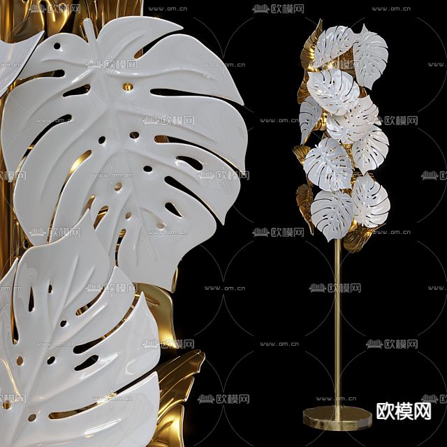 后现代轻奢树叶落地灯免费3d模型下载