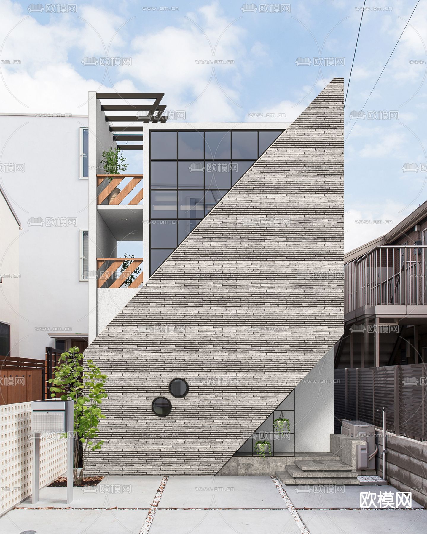 现代独栋别墅su模型下载（渲染图1）