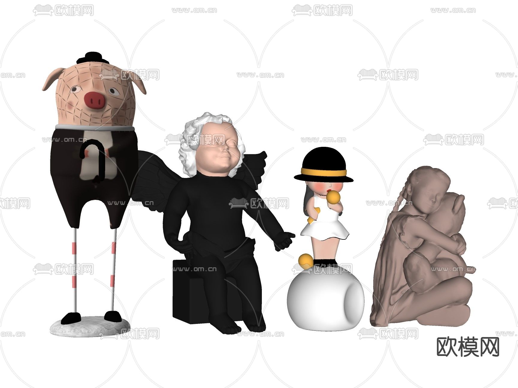 北欧抽象人物雕塑摆件su模型下载（渲染图2）