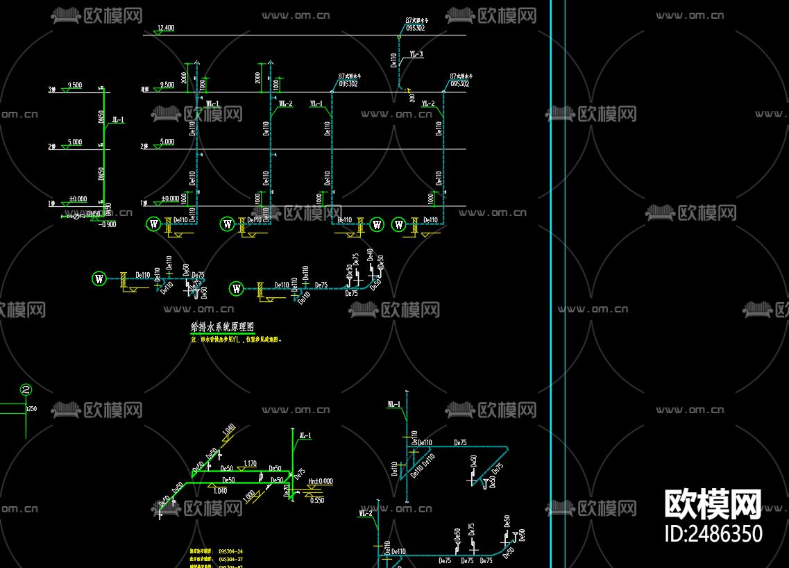工业园区标准化厂房1号给排水CAD施工图下载（渲染图4）