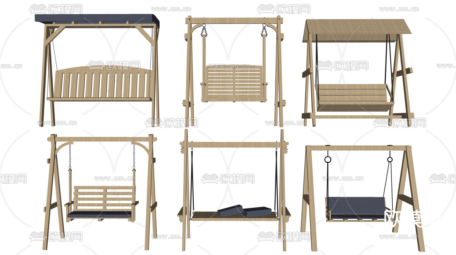 现代秋千椅 秋千 庭院秋千su模型下载（渲染图2）