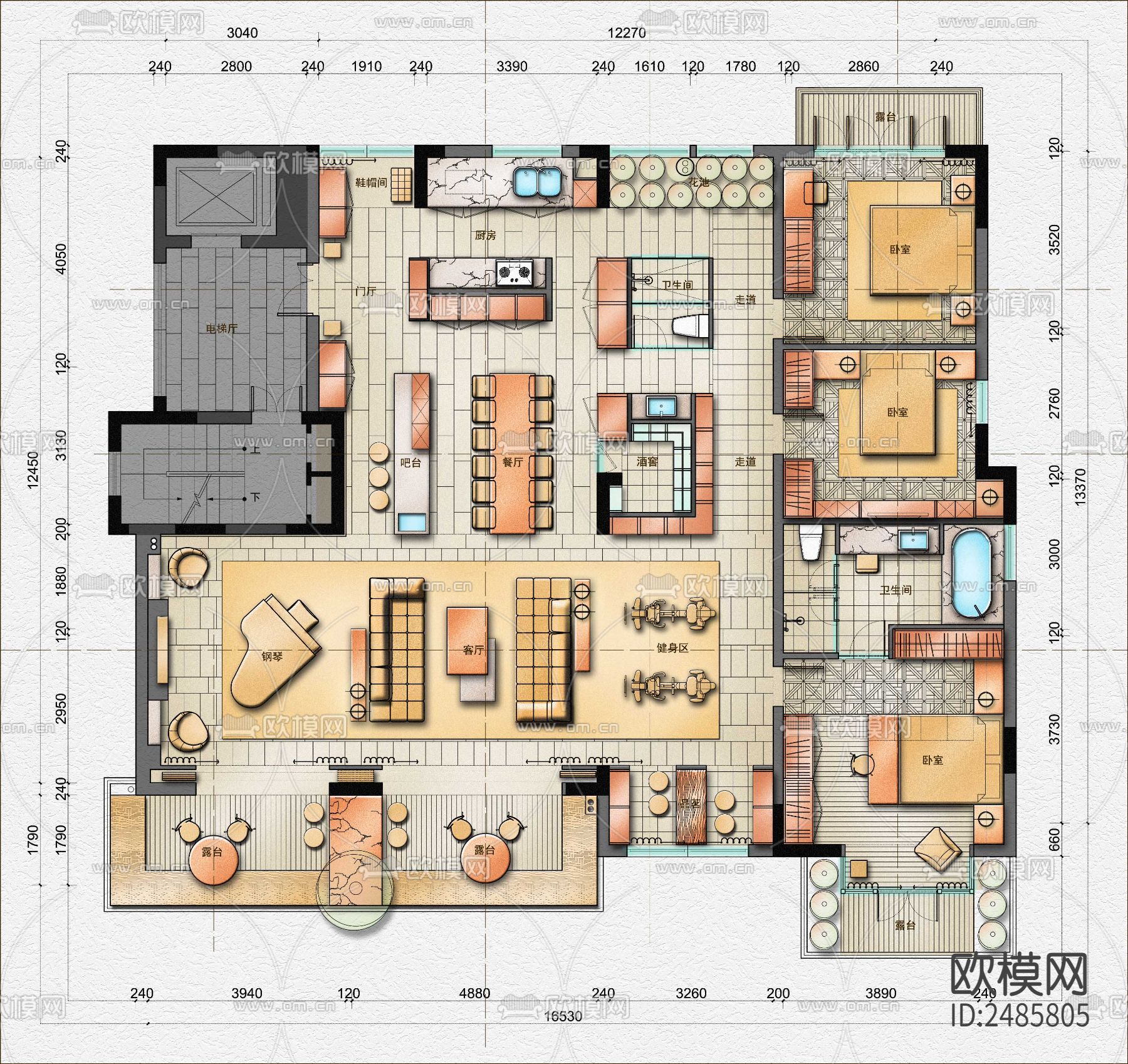 大平层CAD施工图-免费3dmax模型库-欧模网