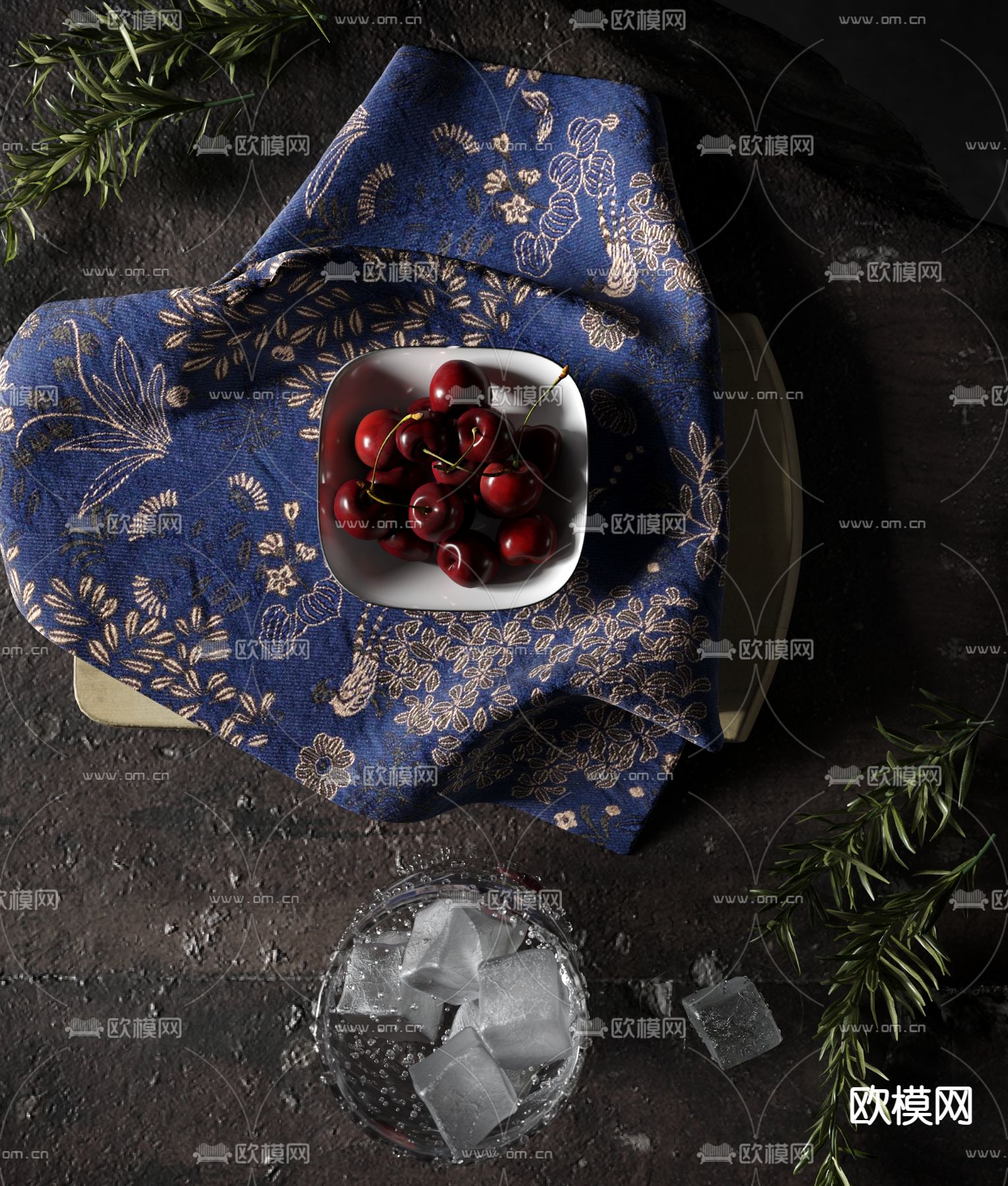 樱桃水果 果盘3d模型下载（渲染图1）