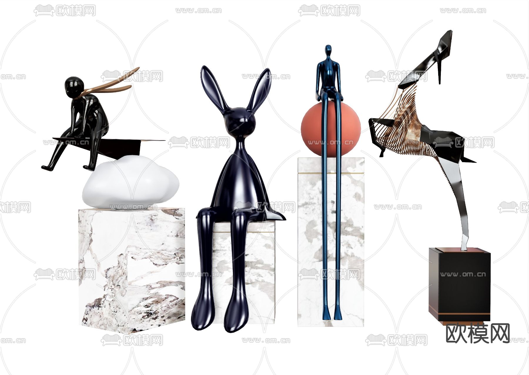 北欧抽象人物 雕塑摆件su模型下载（渲染图1）