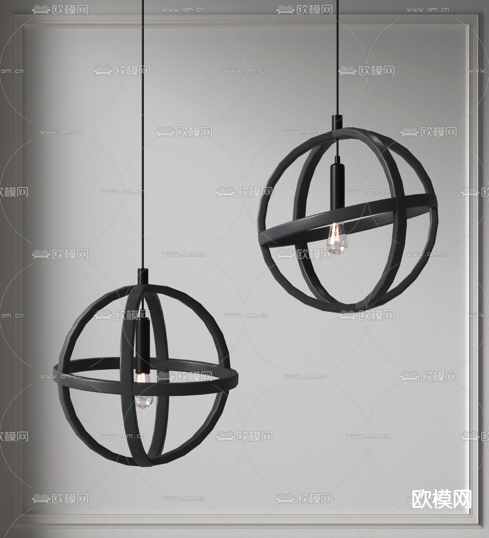 工业风金属吊灯3d模型下载_ID12314061_3dmax免费模型-欧模网