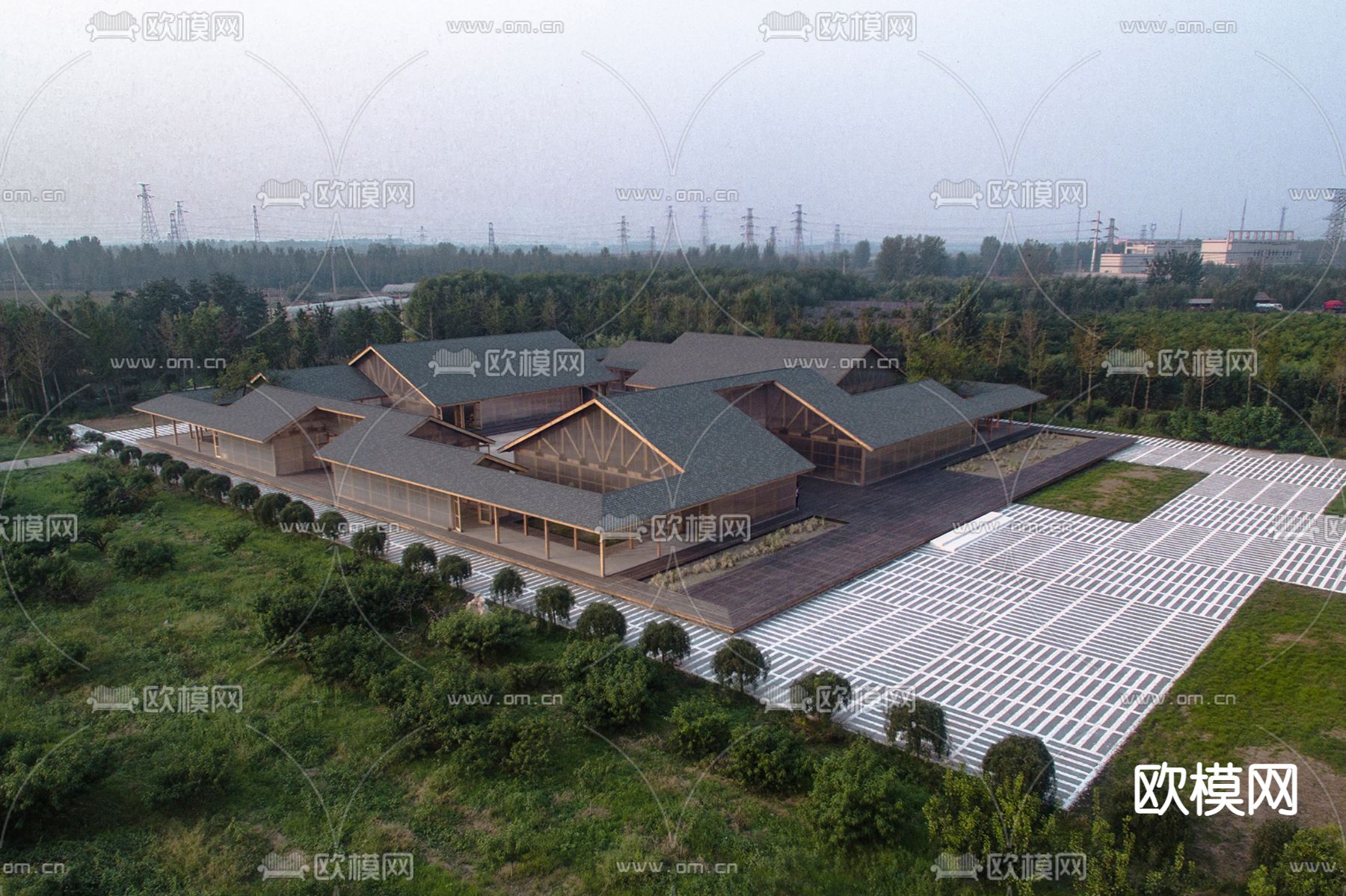 新中式四合院民俗馆鸟瞰su模型下载（渲染图2）