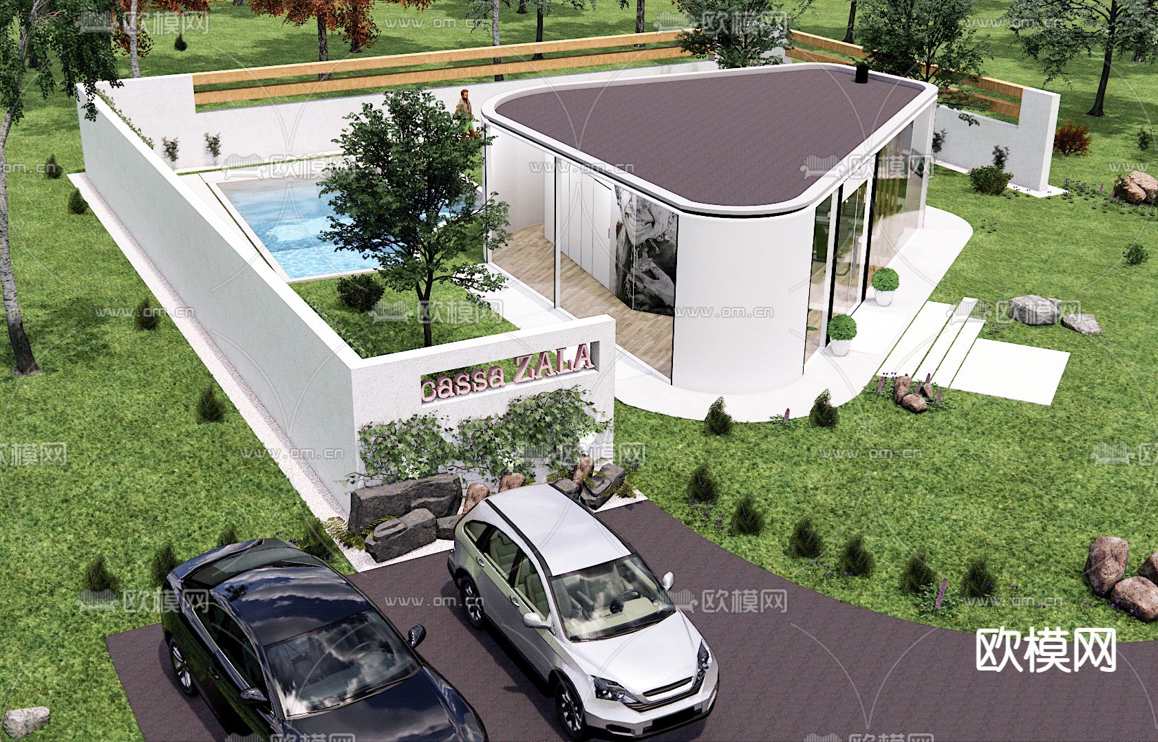 现代别墅外观su模型下载（渲染图1）