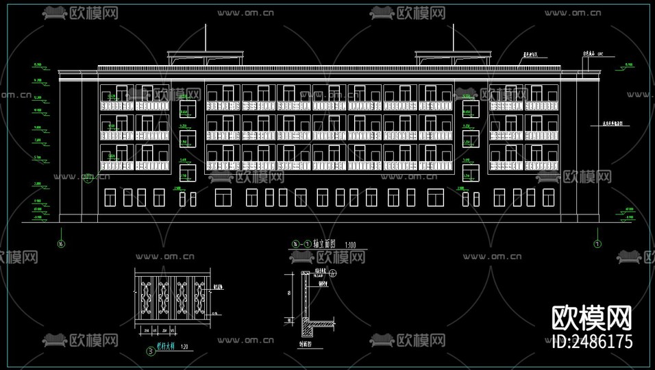 某商務(wù)綜合樓全套CAD施工圖下載(渲染圖1)