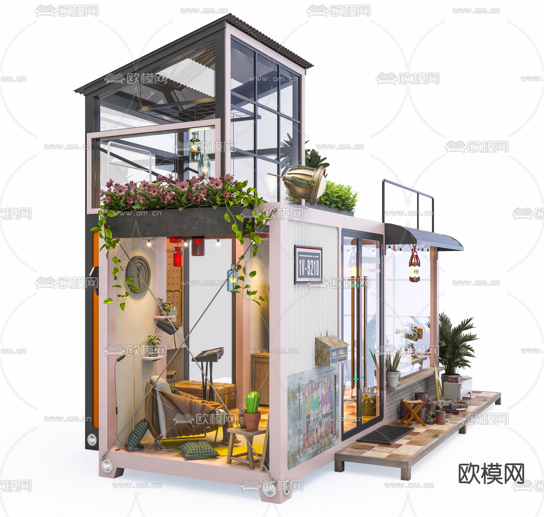 集装箱街景店3d模型下载（渲染图4）