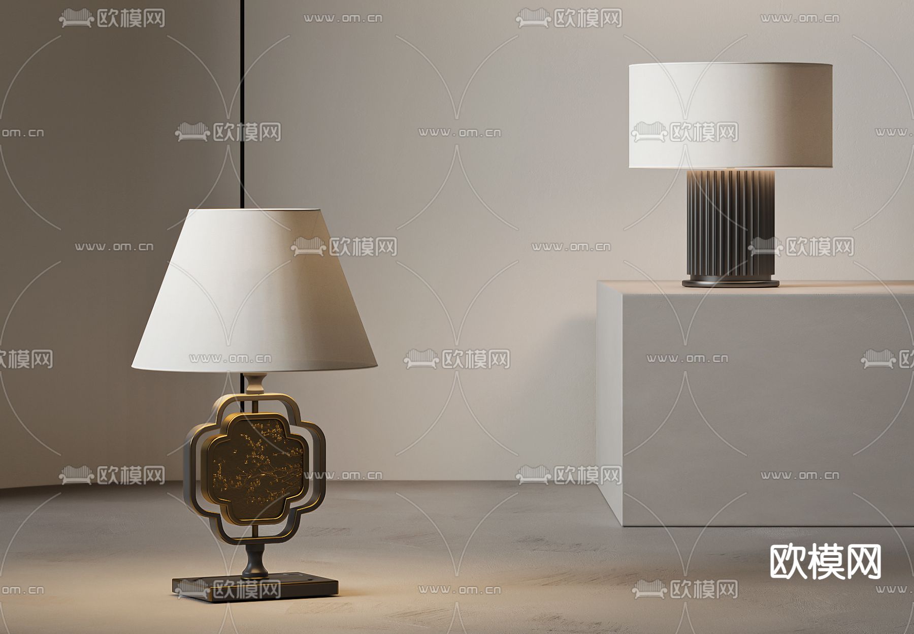 新中式台灯su模型下载（渲染图1）